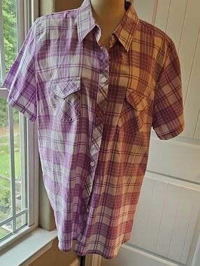 Women’s Lilac Plaid Short-Sleeve Button-Down Shirt
